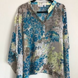 Blue Susan Graver Printed Yoryu Chiffon Scarf Top